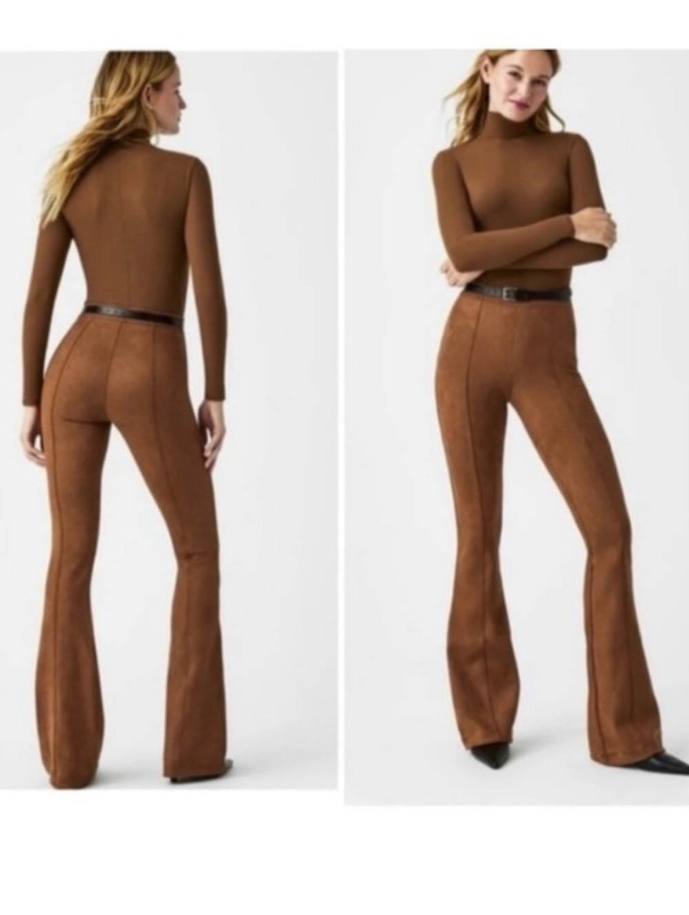 SPANX Camel Brown Flared Faux Suede Flared Leggings Women’s Sz 3X